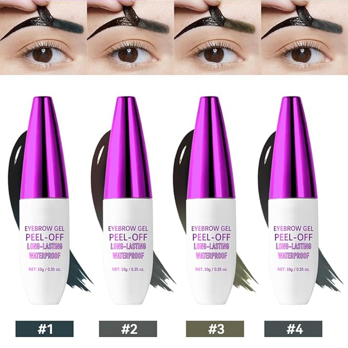 2Pcs Peel Off Eyebrow Tint Gel - Waterproof & Sweatproof All-Day Wear, Transfer-Resistant Tattoo Effect, All Skin Types + Mother’s Day Gift Set, 04#Gray Brown