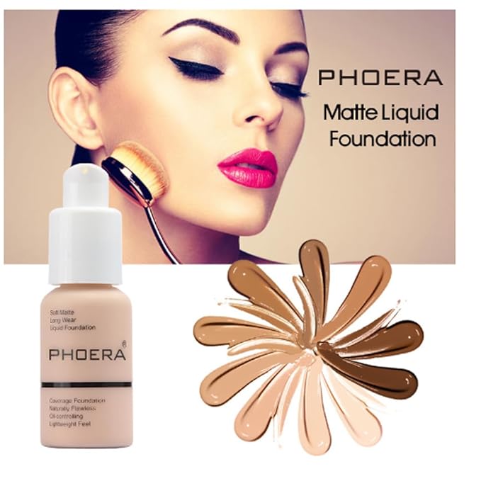 2Pcs Liquid Foundation Full Coverage 24HR Matte Oil Control Concealer 30ml (Nude & Buff Beige) with Kabuki Foundation Brush Flat Top (1pcs-106)