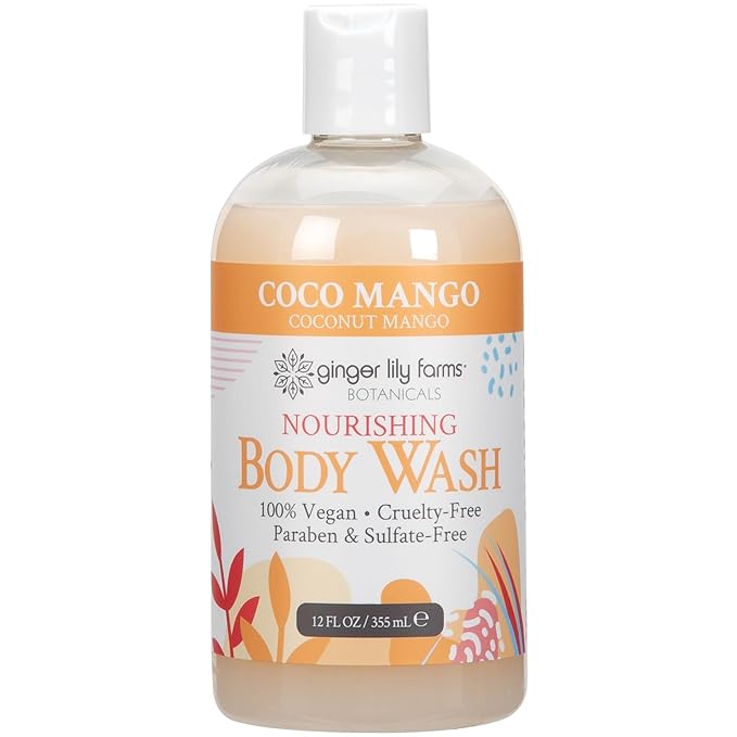 Ginger Lily Farms Botanicals Nourishing Body Wash, Coco Mango, 100% Vegan & Cruelty-Free, Coconut Mango Scent, 12 Fl Oz