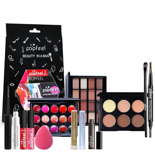 All in One Eyeshadow Palette Makeup Set, Makeup Kit with Primer, Mascara, Concealer Palette, Lip Stick Palette, Glitter Highlight, Travel Makeup Bundle Holiday Makeup Gift Box for Women Girl