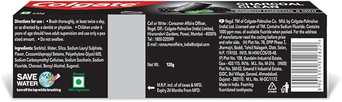 Colgate Charcoal Clean Black Gel Toothpaste, Deep Clean Tooth Paste with Bamboo Charcoal & Wintergreen Mint for Plaque Removal, 120 g (Pack of 1) Multicolour