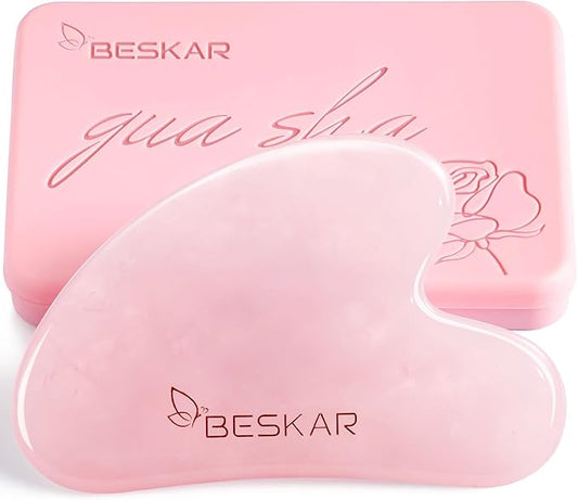BESKAR Gua Sha Facial Tools, Natural Jade Stone Guasha Massager for Jawline Sculpting, Tighten Face Skin and Reduce Wrinkles, Face Eyes Body Neck Massage Tool, Skin Care Gift