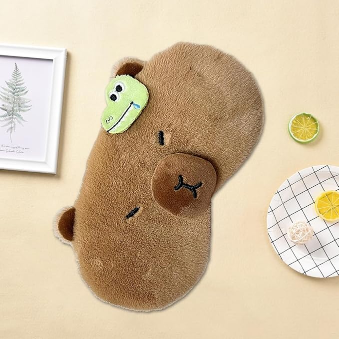 PERFECTSIGHT Cute Plush Eye Mask, Lightweight Adjustable Eyeshade, Faux Fur Cover for Women Men Sleep Travel Nap (Capybara)