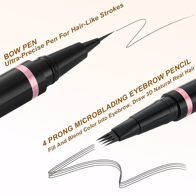 Eyebrow Pencil Makeup Kit, with Waterproof 2-IN-1 Microblading Eyebrow Pen, Eyebrow Pomade, Eyeliner and Dual-ended Eyebrow Brush, Brow Pencil Kit for Natural Eyebrows - Dark Grey