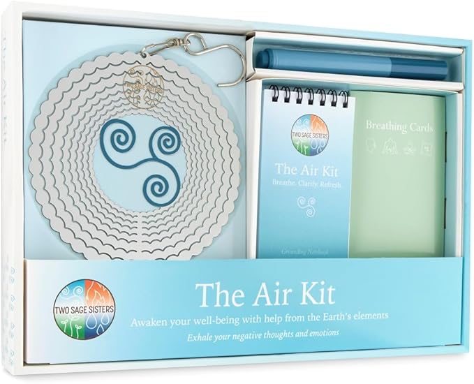 The Air Kit by Two Sage Sisters - Self Care Kit with Airspinner, Breathing Cards, Notebook, and Marker, Pamper and Self Care Gifts for Women, Womens Care Package for Mindfulness and Relaxation