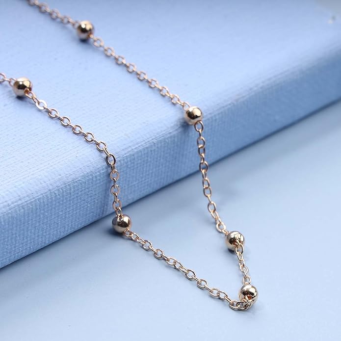 Boho Thin Beaded Choker Necklace Gold Station Ball Necklace Short Satellite Chain Necklace Everyday Minimalist Necklace Jewelry for Women and Girls