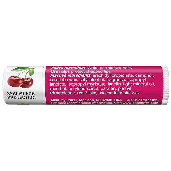 ChapStick Classic (1 Box of 12 Sticks, 12 Total Sticks, Cherry Flavor) Skin Protectant Flavored Lip Balm Tube, 0.15 Ounce Each, 12 Count (Pack of 1)