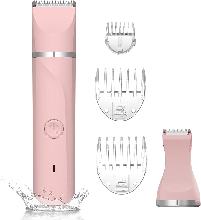 Bikini Trimmer for Women,Electric Razors Shaver for Bikini Legs Pubic Hair,Rechargeable Ladies Bikini Hair Trimmer Removal with Snap-in Ceramic Blades IP7X Washable Head,Wet and Dry Use,Pink