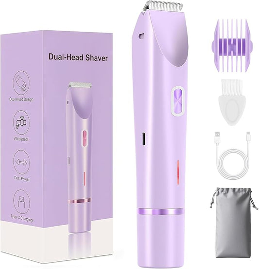 Dermave Bikini Shaver 2.0, 2025 New Glow Aura Bikini Trimmer for Women, 2 in 1 Dual Head Electric Razors for Women, IPX7 Waterproof Wet & Dry Electric Shaver, Portable Body Shaver (Purple)