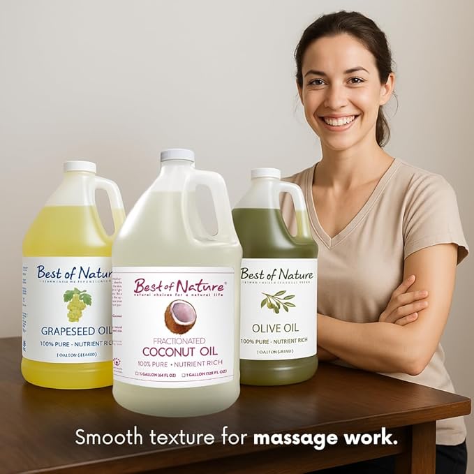 Best of Nature 100% Pure Fractionated Coconut Oil - Liquid MCT Massage & Body Oil, Unscented Moisturizer for Hair, Skin, Face, Aromatherapy Carrier for Essential Oils, 8 oz