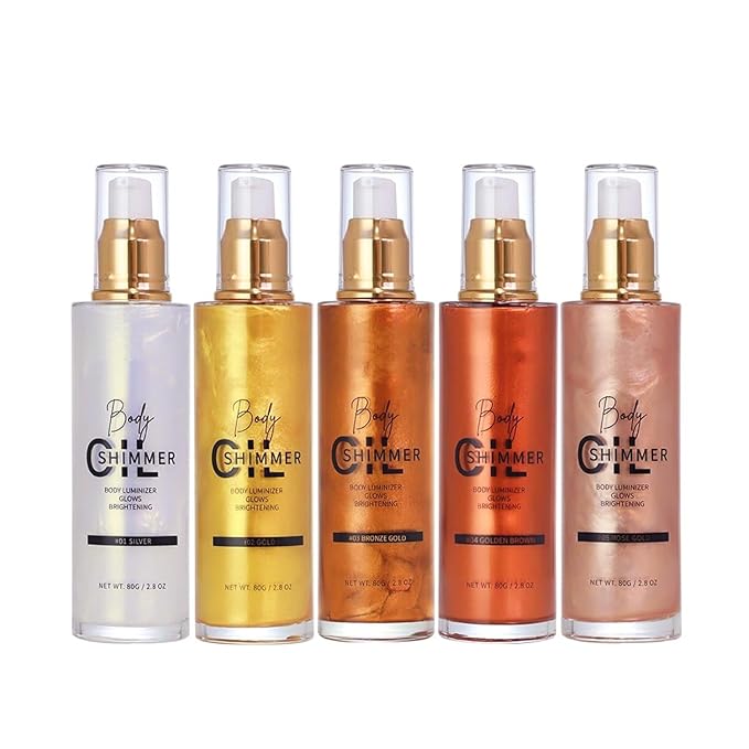 Shimmer Body Luminizer 5 Color Waterproof Smooth Face Body Glow Illuminator Non-sticky Liquid Body Highlight Illuminator for Face & Body & Leg (80 ML, 04 Golden Brown)