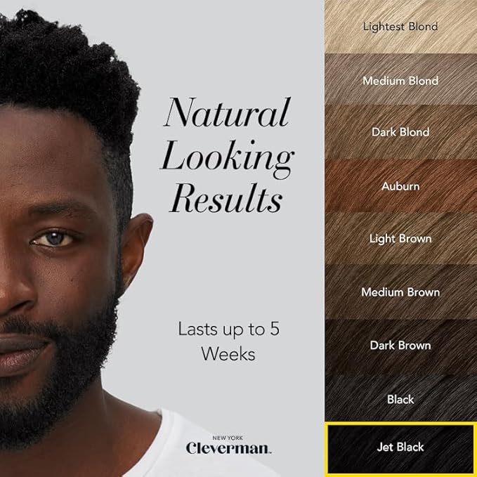 Cleverman Hair & Beard Dye Kit for Men, All-in-One Reusable Mens Hair Color, Natural Gray Coverage, Ammonia-Free Beard Mustache Dye (Jet Black for Black Men)
