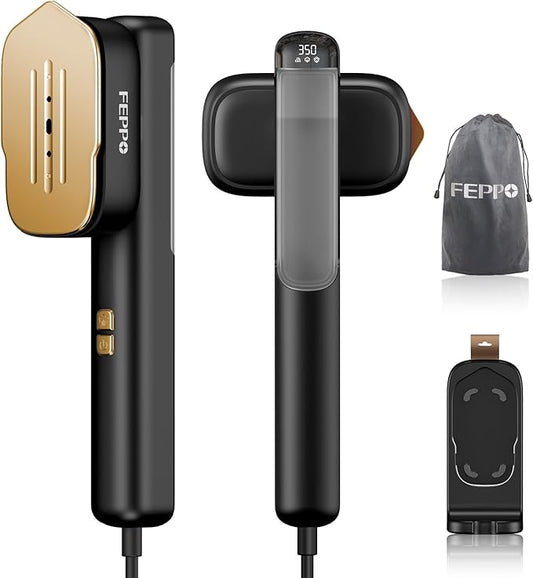 FEPPO Travel Steamer for Clothes, 110-240V Dual Voltage Portable Mini Steamer & Iron 2in1, 1100W Powerful Garment Steamer, Fast Heat Up, Travel Size, HD Display, for Home & Global & Europe Travel