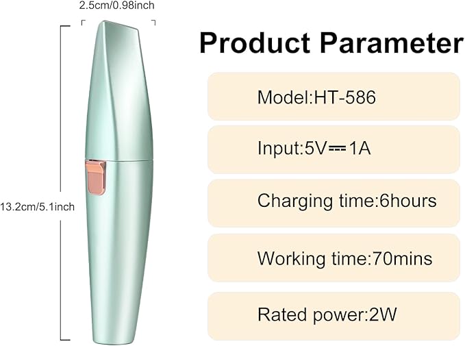 Hatteker Eyebrow Facial Trimmer, 2 in1 Rechargeable Hair Removal and Eyebrow Shaver - Face Lips Body Painless Razor with Built-in LED Light (Green)