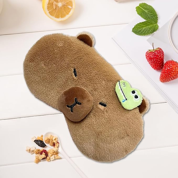 PERFECTSIGHT Cute Plush Eye Mask, Lightweight Adjustable Eyeshade, Faux Fur Cover for Women Men Sleep Travel Nap (Capybara)