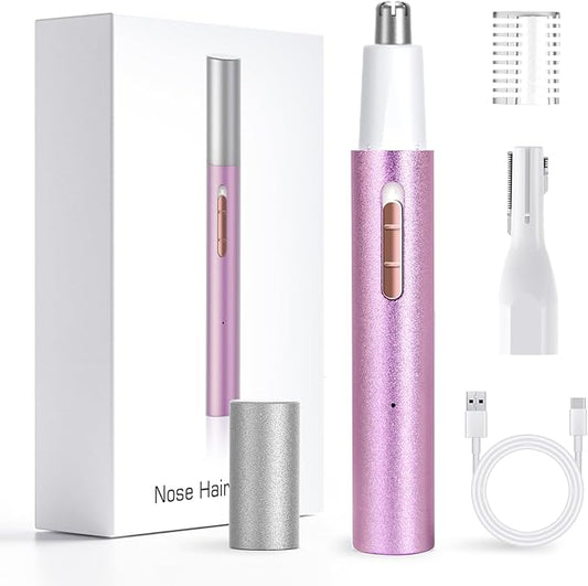 Nose Hair Trimmer for Women Men,2025 Rechargeable 2 in 1 Eyebrow & Facial Trimmer, Professional Painless Ear Hair Trimmer with Powerful Motor and Dual-Edge Blades Easy Cleansing (Purple)