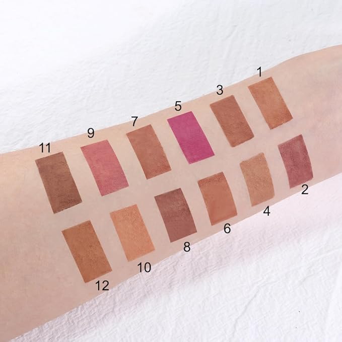 12 Pcs Natural Nude Brown Beige Colors Lip Liner Lipstick Pencils Set for Daily Makeup,Easy to Apply & Remove,Waterproof (set07)