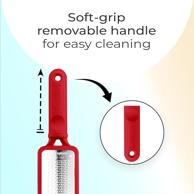 Microplane Colossal Foot File Scraper - The Original Stainless Steel Foot Rasp, Dead Skin/Callus Remover for Feet, Gentle Foot Scrubber, Pedicure Tools for Salon-Quality Foot Care, Red