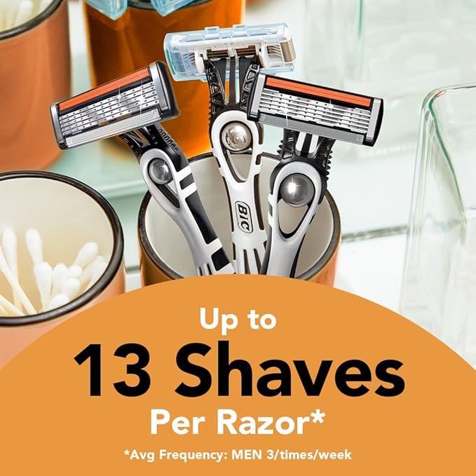 BIC Flex 5 Disposable Razors for Men, Sensitive Skin Razor For a Smooth, Comfortable and Close Shave, 4 Piece Razor Set