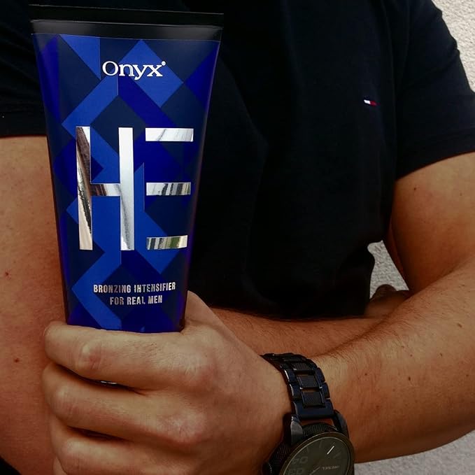 Onyx HE Tanning Lotion for Men - Indoor Tanning Accelerator with Bronzer - Mens Tanning Lotion for Quick & Dark Tan - Bronzing Lotion with Skin Firming, Muscle Bronzing Complex, & Moisturizing Formula