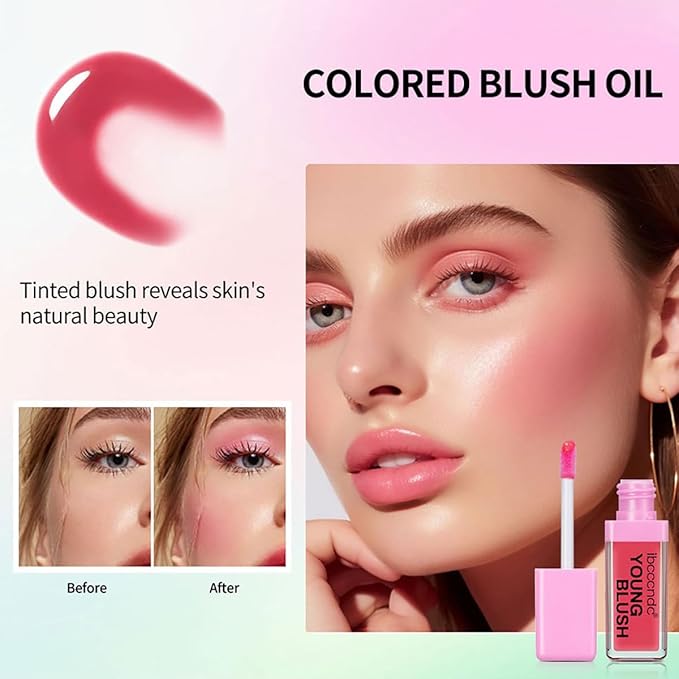 Color Changing Blush Oil, Skin's Natural PH Changing Blush for Dewy, Lightweight & Waterproof & Moisturizing Formula, Lasting Hydrating Rouge for All Skin, Easy To Blend, 6.5ml (Pink)