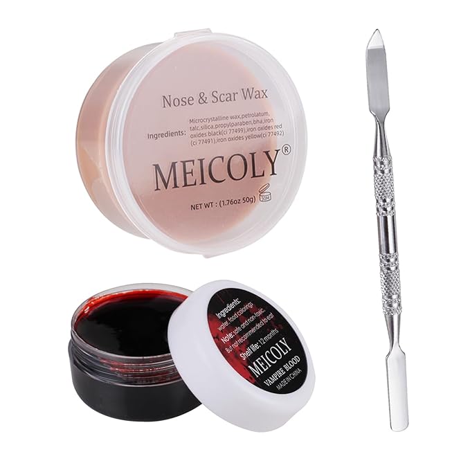 MEICOLY 3pcs SFX Special Effects Makeup Kit - Fake Nose Putty, Scar Wax, Fake Blood Scab Gel, Dark