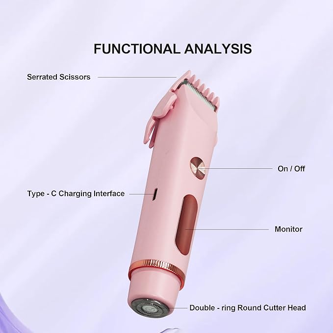 2025 Upgraded Bikini Trimmer for Women & 2 in 1 Dermave Bikini Shaver with LCD Display, Dual Head Cordless Electric Shaver, IPX7 Waterproof Wet/Dry Body Hair Trimmer for Face Body Intimate Areas,Pink