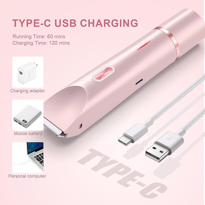 Dermave Bikini Shaver - Bikini Trimmer for Women, Dual Head Shaver Painless Hair Removal for Face, Body & Intimate Areas (Pink)