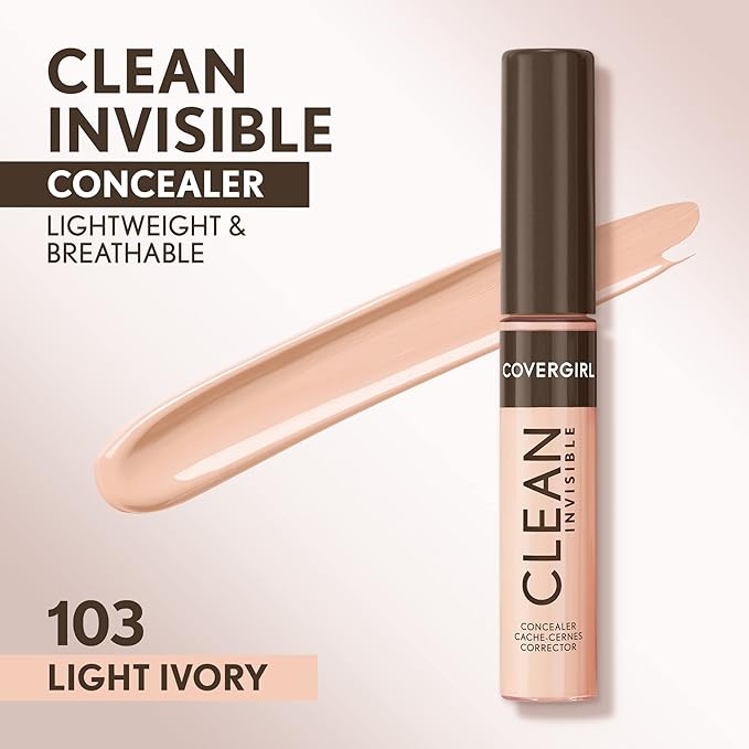 Covergirl Clean Invisible Concealer, Lightweight, Hydrating, Vegan Formula, Light Ivory 103, 0.23oz