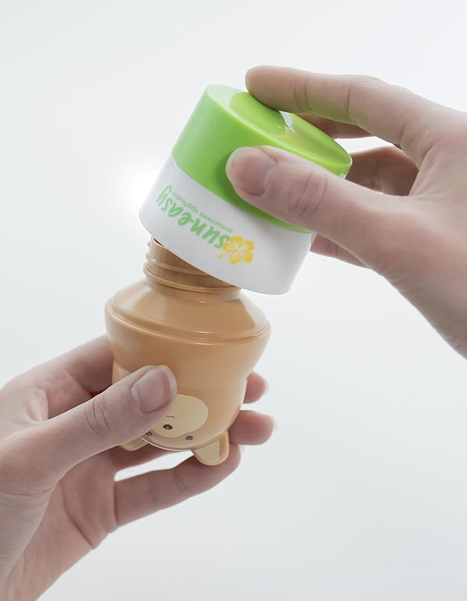 YAYA ORGANICS Sun-Easy Sunscreen Applicator, Refillable Roll-On with Sponge for Kids and Babies, Fun, Fast and Mess-Free application, Holds 100 ml, Bear/Blue Cap