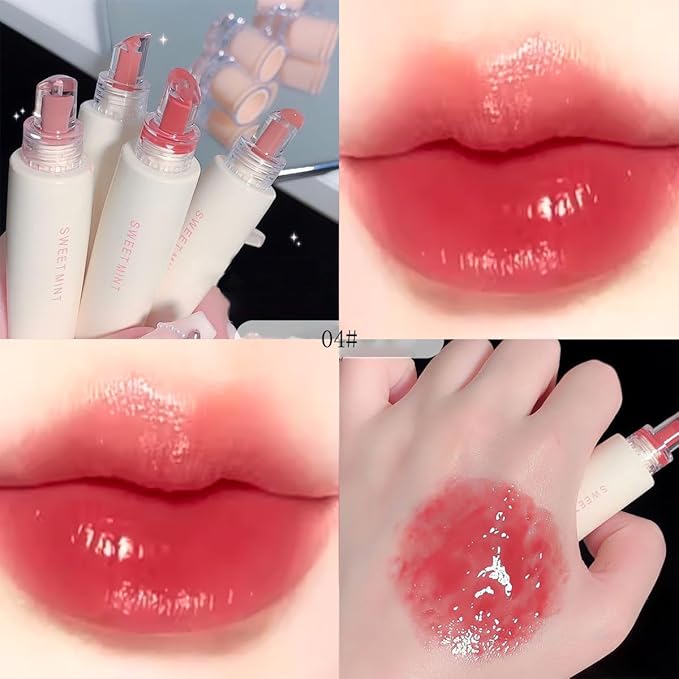 4 Pcs Hydrating Jelly Lip Gloss,Long Lasting Waterproof Non-Stick Cup Lip Glaze Set,Moisturizing Tinted Lip Balm,Mirror Liquid Lipsticks Brighten Plumping Lipstick