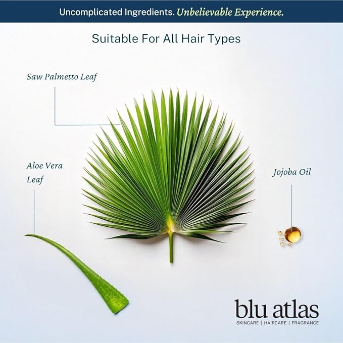 Blu Atlas Men's Natural Shampoo – Organic, Sulfate-Free, Paraben-Free – Deep Cleansing & Hydrating – Classic Scent (Bergamot, Sage, Patchouli) – Made in America– 32 oz