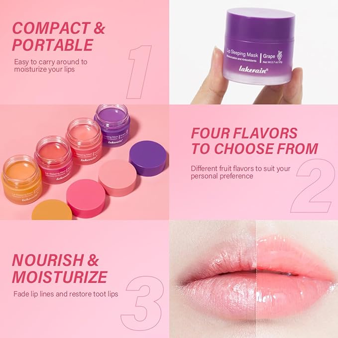 Hydrating Lip Sleeping Mask, Long Lasting Hydrating Night Lip Balms for Intensive Moisturizing and Care, Prevention Dry and Crack (GRAPE) 0.7 OZ