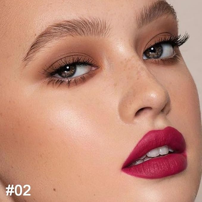 2-in-1 Plum Red Matte Lip Liner and Lipstick Combo, Red Lipsticks for Women 24 hour Long Lasting Waterproof Smudge Proof, Easy to apply, Everyday Lips Makeup 02