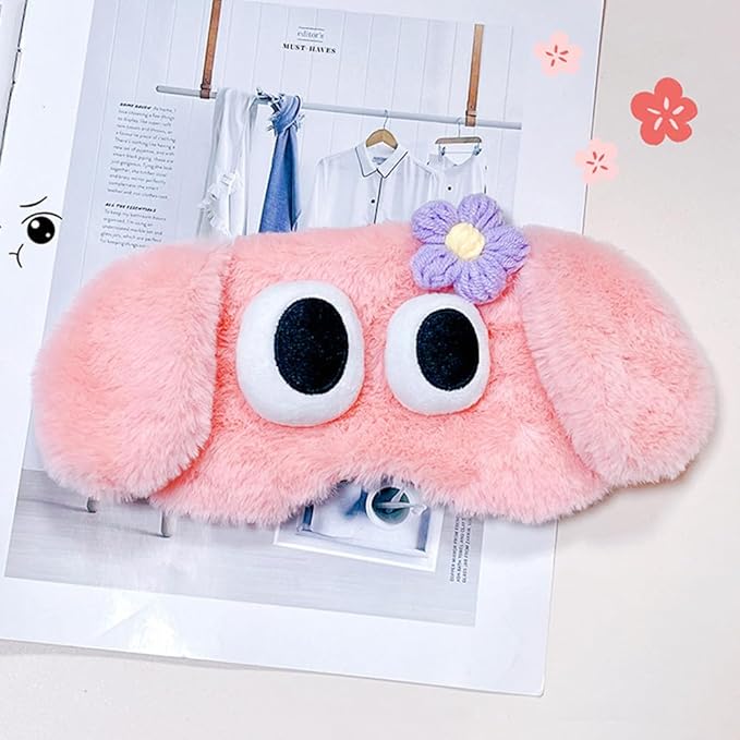 PERFECTSIGHT Dog Sleep Eye Masks, Cute Plush Sleep Eye Cover Lightweight Adjustable Eyeshade Faux Fur Mask Cover for Women Men Kids Sleep Travel Nap, Pink Puppy