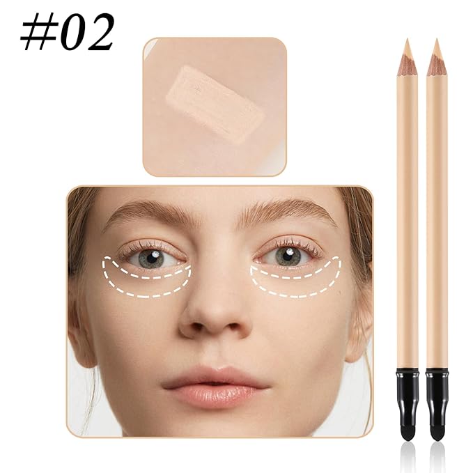 2pcs Concealer Pencil with Sponge,Full Coverage,Waterproof Under Eye Concealer Stick for Dark Circles,Blemishes,Aging Spots,Acne,Freckles