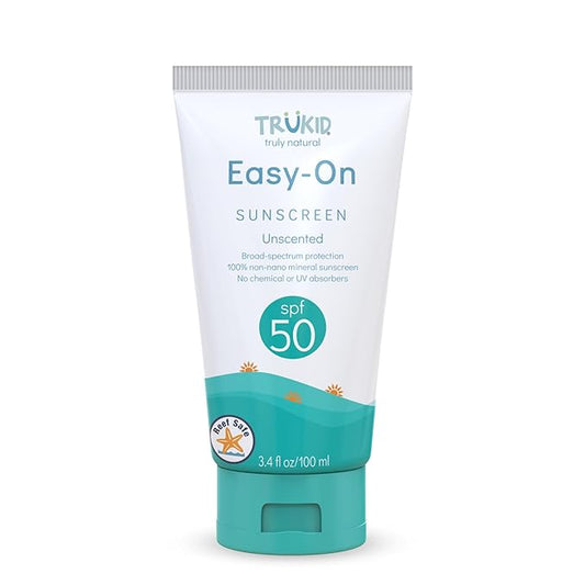 TruKid Easy On Mineral Sunscreen SPF 50 - Kids & Baby Sunscreen for Face & Body, Sunblock Protection for Sensitive Skin, Unscented, 3.4oz