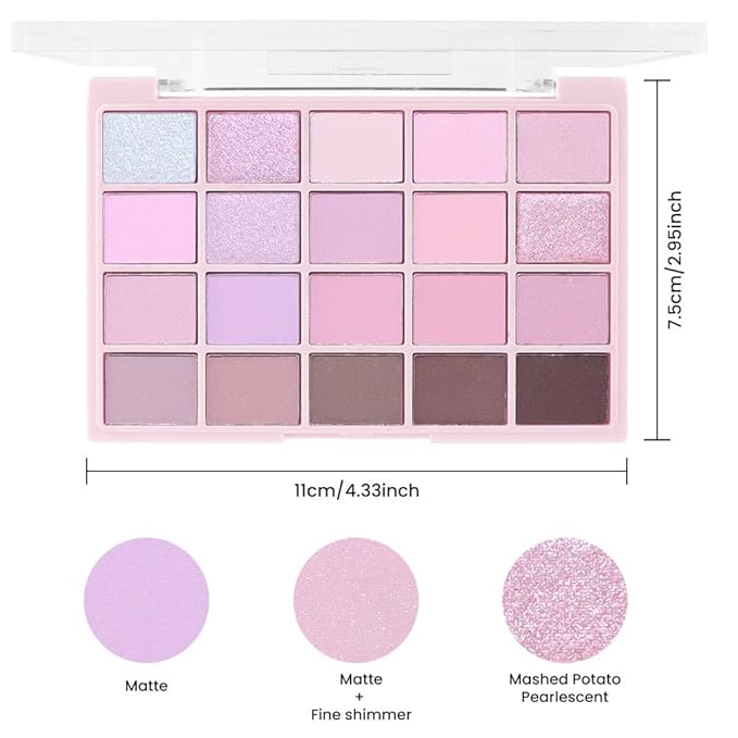 20Colors Light Purple Pink Nude Basics Matte Eyeshadow Palette,Eye Shadow Travel Makeup Palette all in one Long Lasting Waterproof Ultra-Blendable,Great for Travel Gift Kit