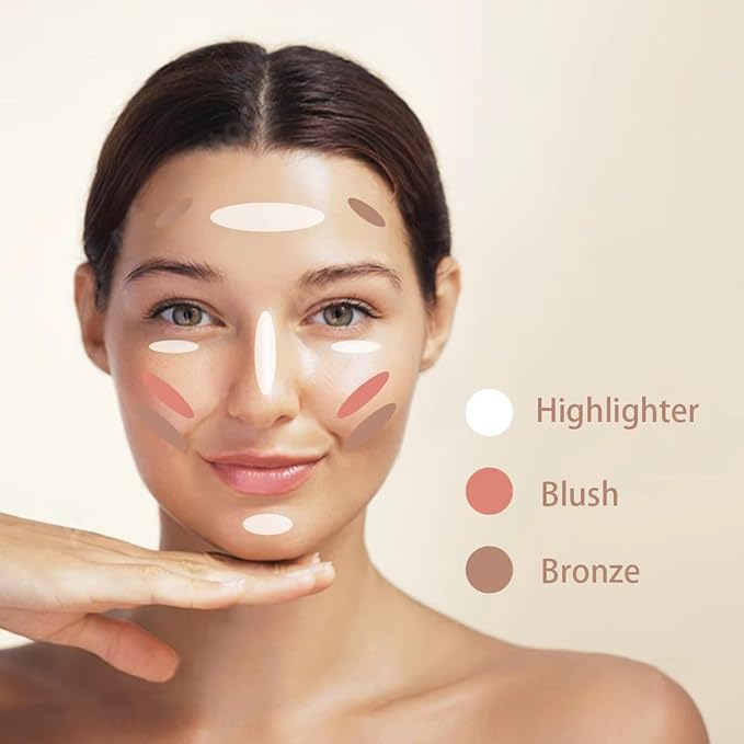 Baked Blush Highlight Bronze Powder 3-in-1 Contour Palette Sculpt Satin Silky Smooth Makeup Palettes Powder (004-Deep)