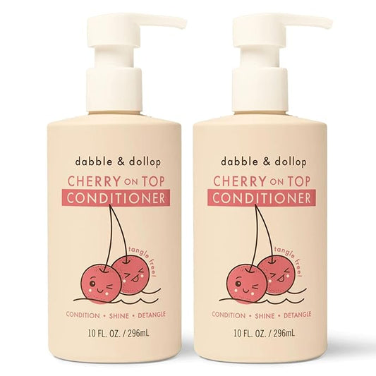 Dabble & Dollop Cherry on Top Conditioner - Natural Shine & Detangler for Kids, 100% USA-made, Paraben & Sulfate Free, Vegan, Gluten-free, Tear-Free (10oz, Pack of 2)