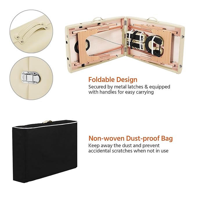 Yaheetech Massage Table Lash Bed Portable Massage Spa Bed Beauty Tattoo Table Adjustable for Eyelash Tech Physical Therapy Couch, Cream