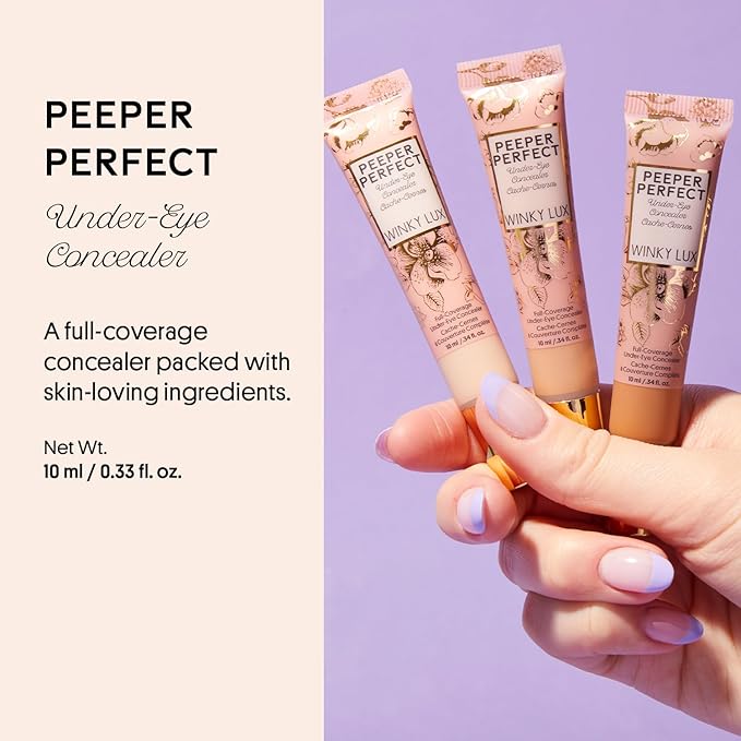 Winky Lux Peeper Perfect Under Eye Concealer, Makeup & Eye Brightener, Full Coverage Concealer for Dark Circles, Color Corrector & Eye Primer, With Collagen, Hyaluronic Acid & Vitamin E (Light Beige)