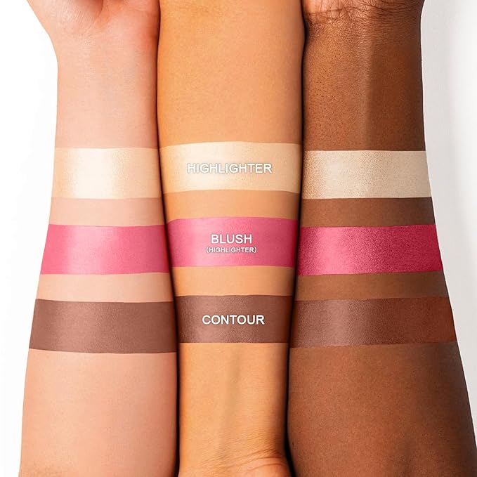3 Colors Cream Contour Stick, Shades with Highlighter Stick,Blush Stick and Bronzer Contour Stick for Sculpt the Cheeks,Long Lasting,Waterproof,Matte & Dewy Finish for Women (LIGHT(1+3+4))