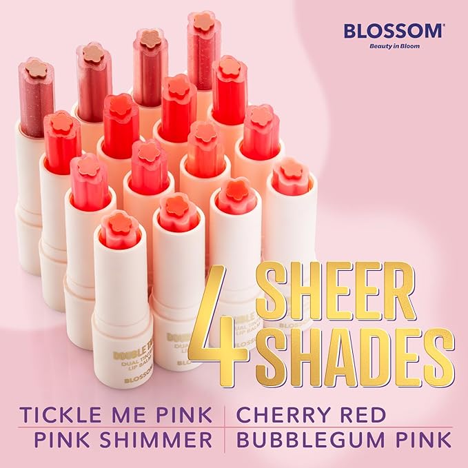 Blossom Double Take Flower Shaped Dual Tinted Moisturizing Lip Balm with Shea Butter, 0.13oz/3.6g, Bubblegum Pink