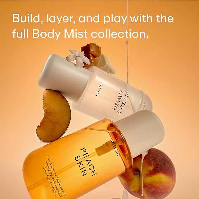 PHLUR Peach Skin Body Mist - Hair & Body Mist Fragrance - Peach, Plum, Bergamot, Milky Sandalwood & White Freesia Body Spray