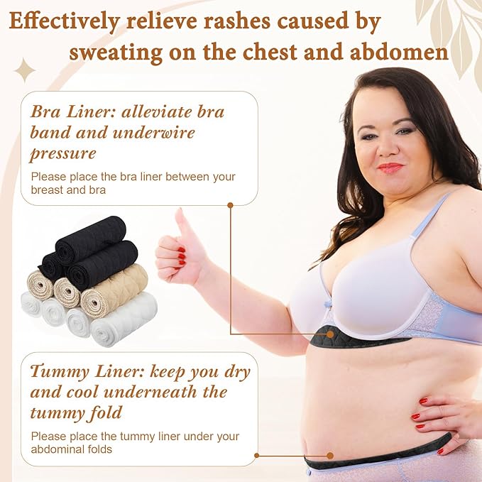 Cotton Tummy Liners and Bra Liners Set for Sweat Rash Skin Folds Plus Size Women Sweating Supplies
