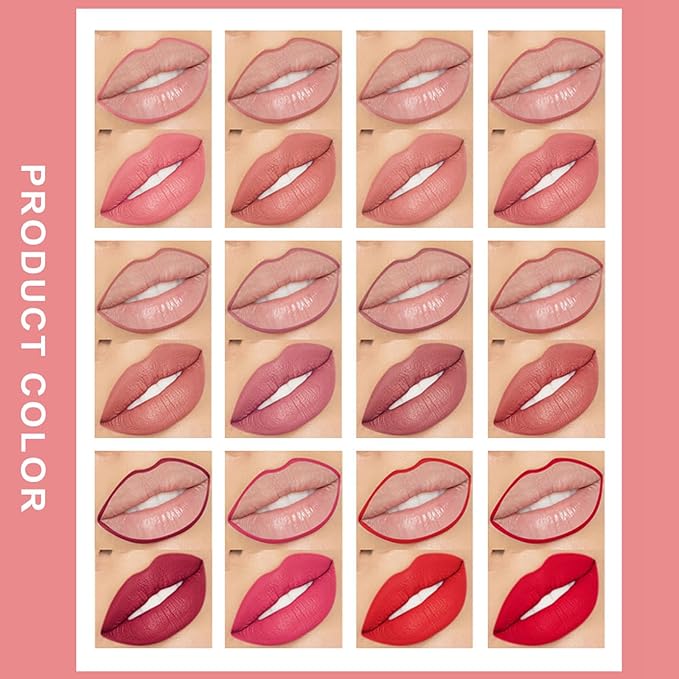 12 Colors Lip Liner Combo, Matte Lipstick Lip