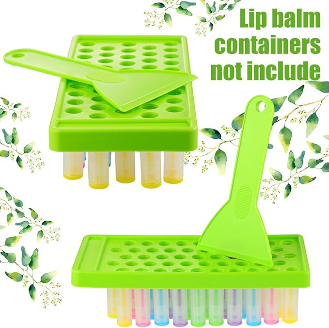 Maitys 2 Sets Lip Balm Tray and Spatula Portable Lip Balm Filling Tray and Spatula Set Lip Balm Tube Holder Lip Balm Tubes Tray Lip Balm Containers Lip Gloss Making Kit(Green)
