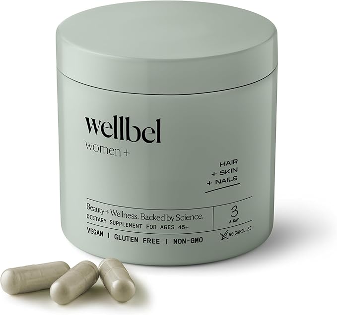 WELLBEL Women + Clean Supplement for Hair, Skin, and Nails, Vegan, Gluten Free, Non GMO 90 Count