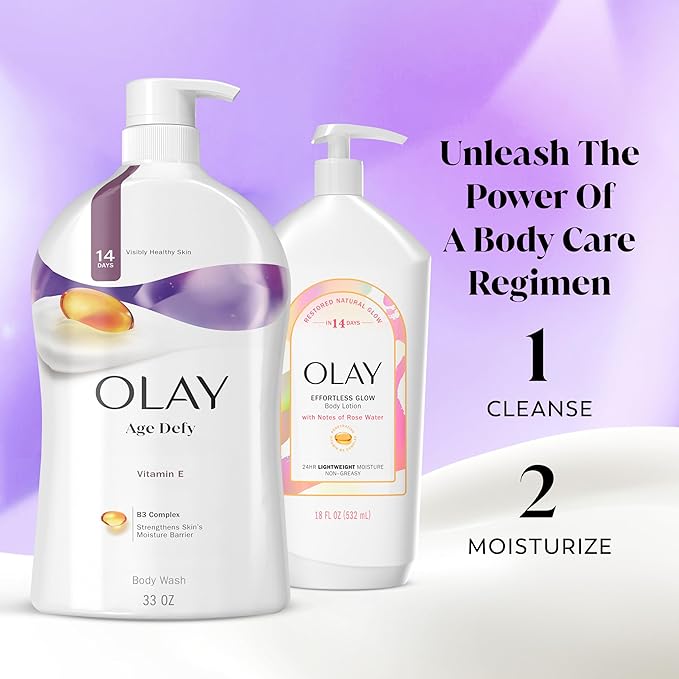 Olay Body Wash for Women, Age Defying with Vitamin E, 24hr Moisturizing, Hydrating & Refreshing, B3 Vitamin Complex, Free of Parabens & Phthalates, For All Skin Types, Scented, 33 fl oz (Pack of 4)